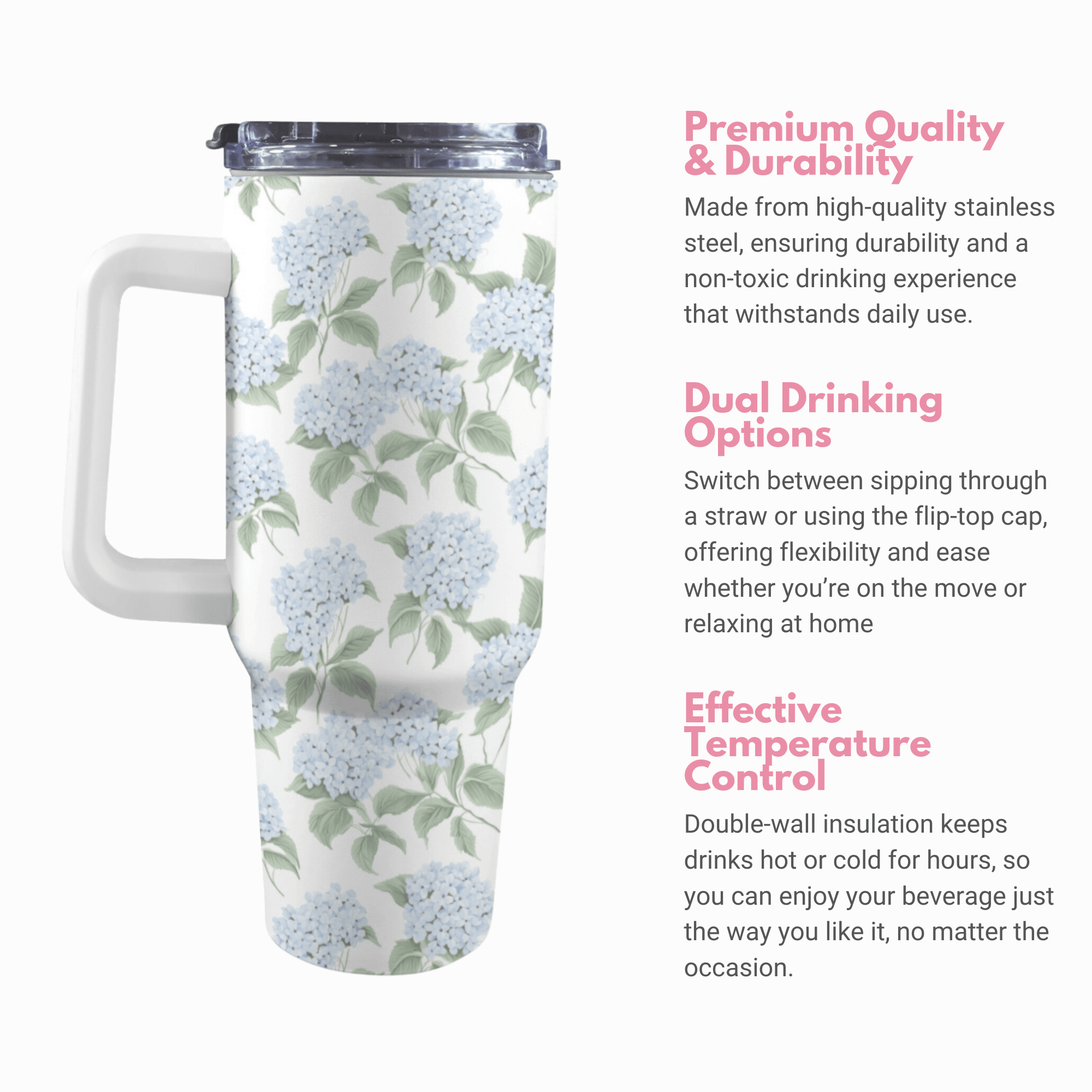 Blue Hydrangea 40 Oz Floral Tumbler