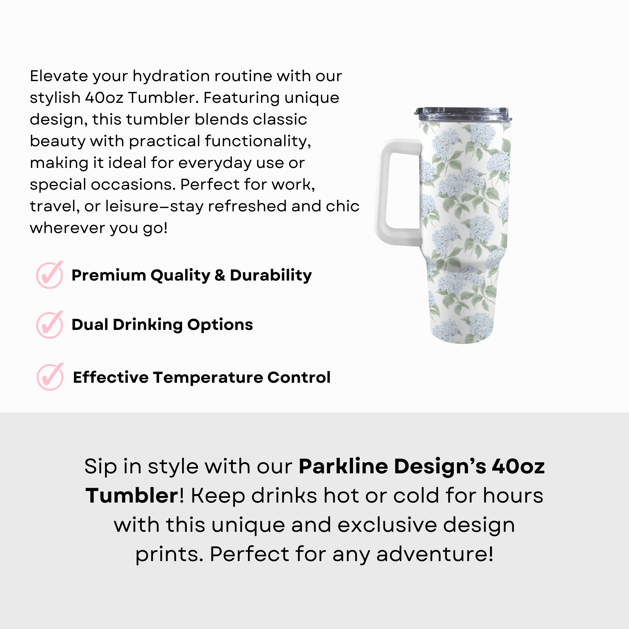 Blue Hydrangea 40 Oz Floral Tumbler