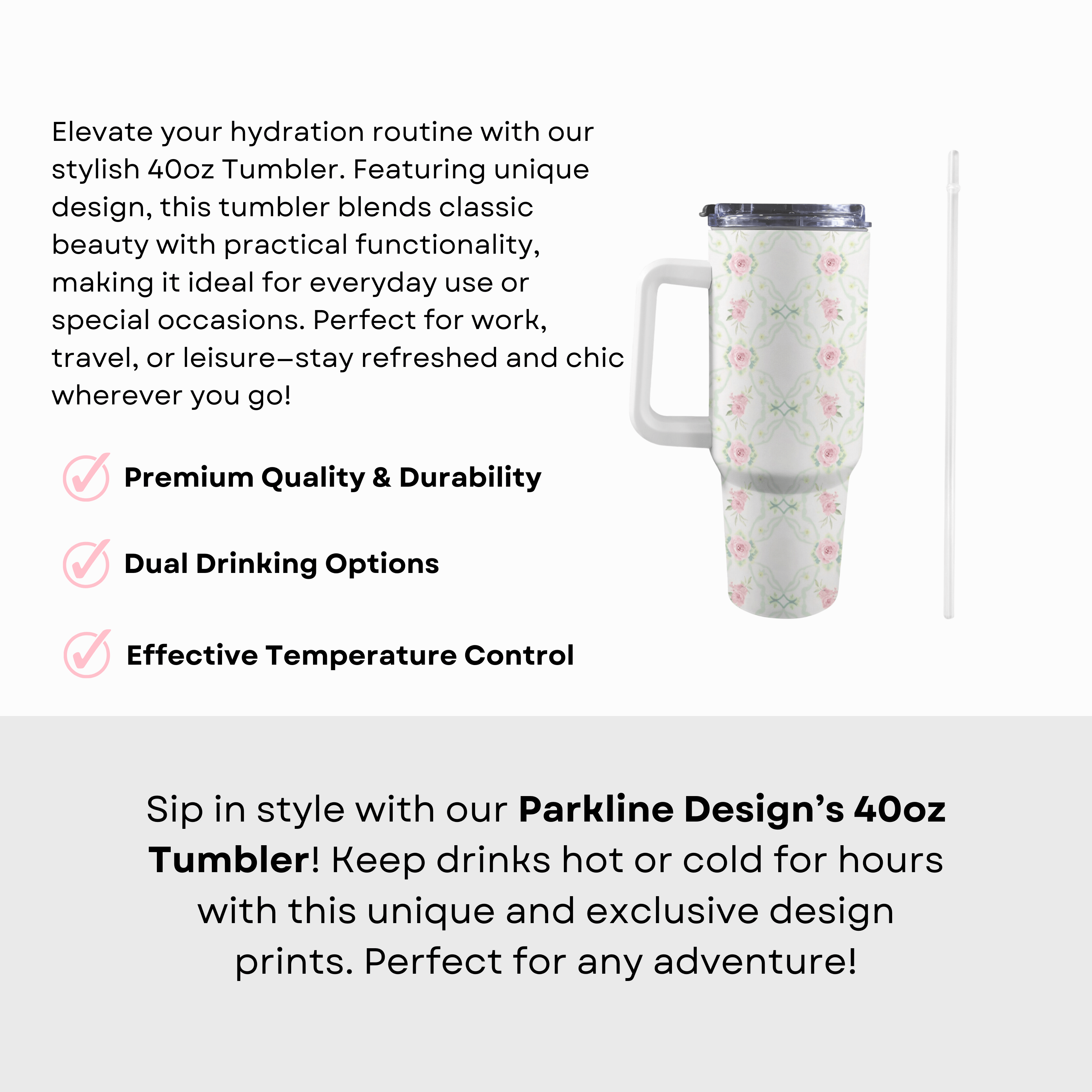 Rose Vine 40 Oz Floral Tumbler