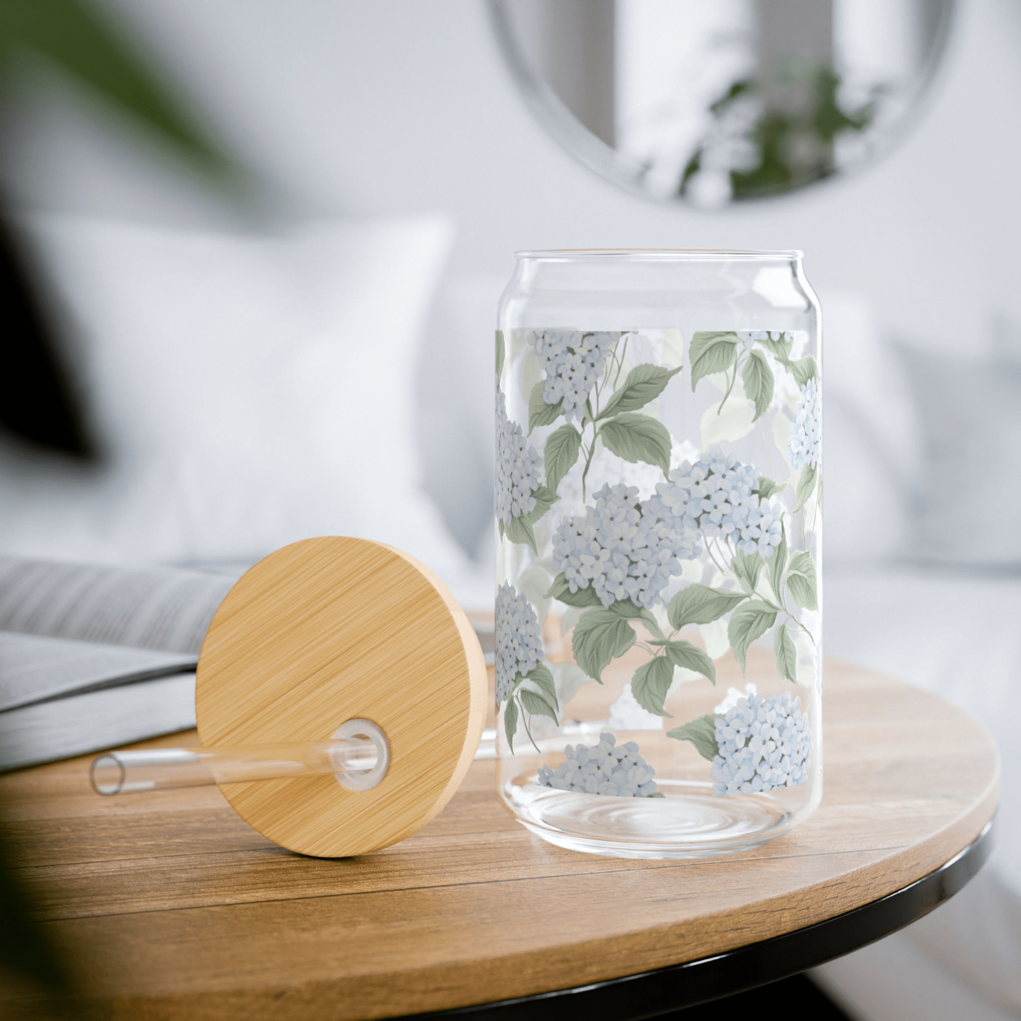 Blue Hydrangea Sipper glass 16 oz